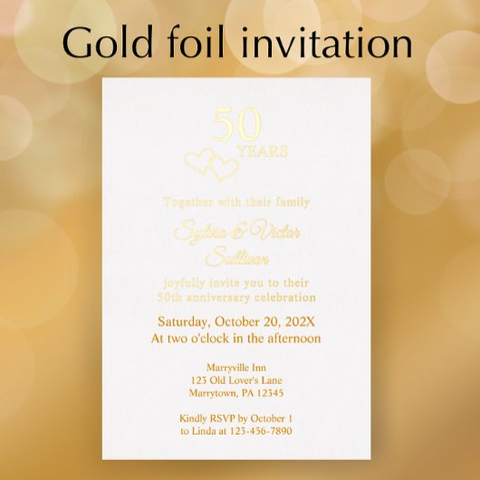 Elegant Heart 50th Wedding Anniversary Party Gold Folieneinladung