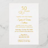 Elegant Heart 50th Wedding Anniversary Party Gold Folieneinladung (Vorderseite)