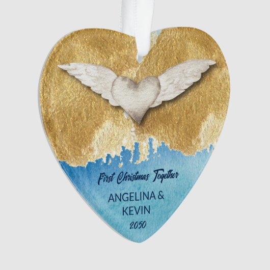 Elegant Heart Angel Wings First Christmas Ornament (Vorderseite)
