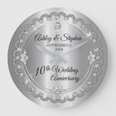 Elegant Heart Diamonds 10. Hochzeitstag Große Wanduhr (Vorderseite)