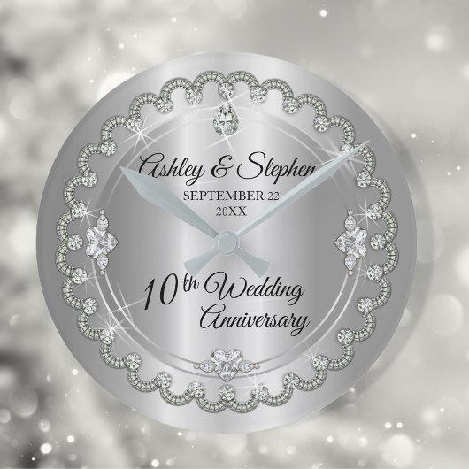 Elegant Heart Diamonds 10. Hochzeitstag Runde Wanduhr