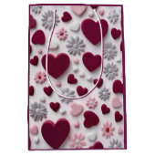 Elegant Heart & Floral Gift Bag Mittlere Geschenktüte (Vorderseite)
