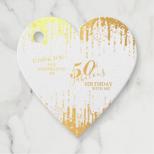 Elegant Heart Gold 50 & Fabulous Birthday Real Geschenkanhänger (Vorderseite)