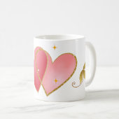 Elegant Heart & Gold Leaf Mug Kaffeetasse (VorderseiteRechts)