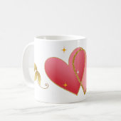Elegant Heart & Gold Leaf Mug Kaffeetasse (Vorderseite Links)