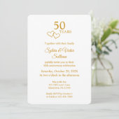 Elegant Heart Golden 50th Wedding Anniversary Einladung (Stehend Vorderseite)
