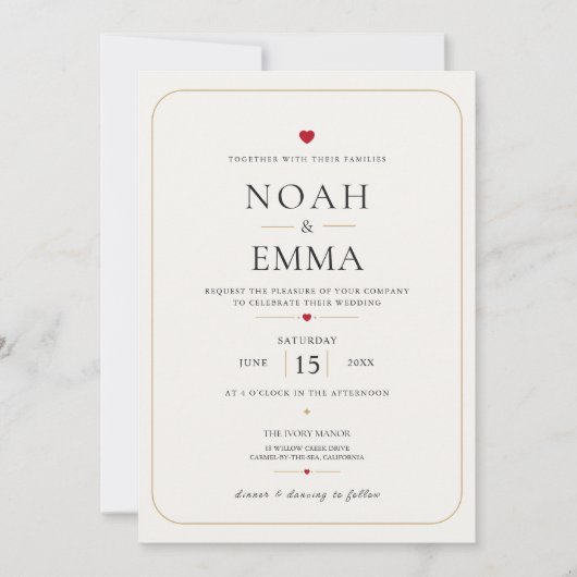 Elegant Heart Hochzeit Einladung (Vorderseite)