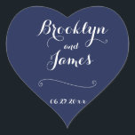 Elegant Heart Navy Blue Wedding Stickers<br><div class="desc">Elegante marineblaue Hochzeitsaufkleber mit veränderbarem weißem Text in Herzform</div>