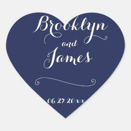 Elegant Heart Navy Blue Wedding Stickers