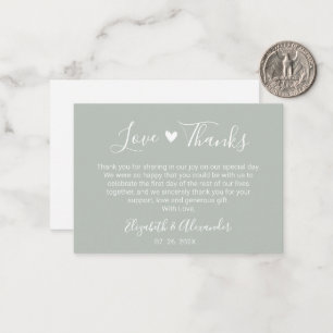 Elegant Heart Script Sage Green Wedding Vielen Dan Mitteilungskarte
