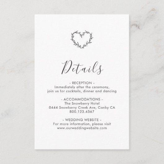 Elegant Heart Script Wedding Begleitkarte (Vorderseite)