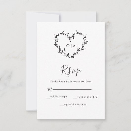 Elegant Heart Script Wedding RSVP Karte (Vorderseite)