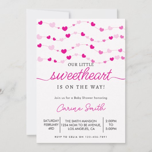 Elegant Heart Valentine's Baby Shower Einladung (Vorderseite)