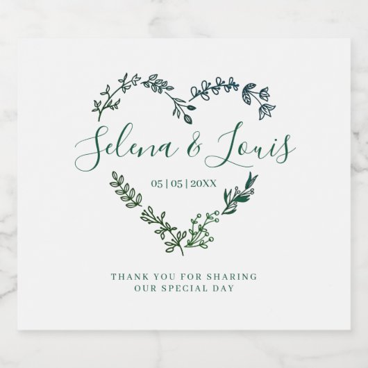 Elegant Heart with Flowers and Branches Schaumweinetikett (Einzelnes Label)