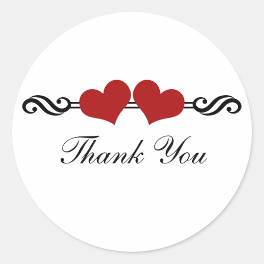 Elegant Hearts Danke Stickers, Red Runder Aufkleber (Vorderseite)