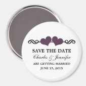 Elegant Hearts speichern das Datumsmagnet, Lila Magnet (Vorderseite/Rückseite)