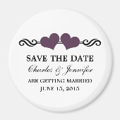 Elegant Hearts speichern das Datumsmagnet, Lila Magnet (Vorne)