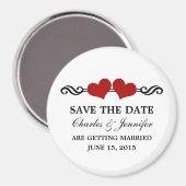 Elegant Hearts speichern das Datumsmagnet, rot Magnet (Vorderseite/Rückseite)
