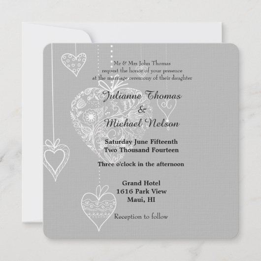 Elegant Hearts Wedding Einladung (Vorderseite)