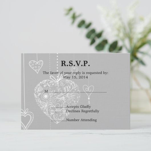 Elegant Hearts Wedding RSVP (Stehend Vorderseite)