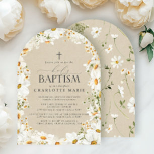 Elegant Heilige Taufe Kreuz Wasserfarbe Daisy Einladung