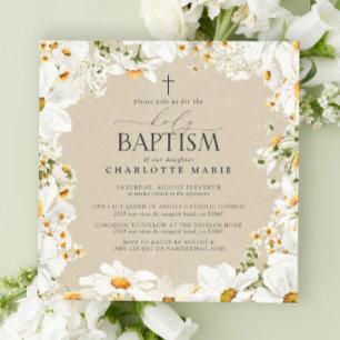 Elegant Heilige Taufe Kreuz Wasserfarbe Daisy Einladung