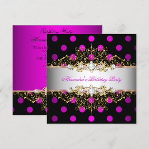 Elegant Heißrosa Gold Weiß Schwarz Pünktchen Party Einladung