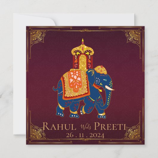 Elegant hell Red Gold Indische Hochzeitseinladung (Vorderseite)