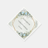 Elegant Hellblaue Blumen Eukalyptus Goldhochzeit Serviette (Ecke)
