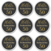 Elegant Hello 50 Black Gold Personalized Birthday Aufkleber (Vorderseite)