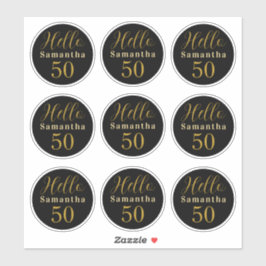 Elegant Hello 50 Black Gold Personalized Birthday Aufkleber