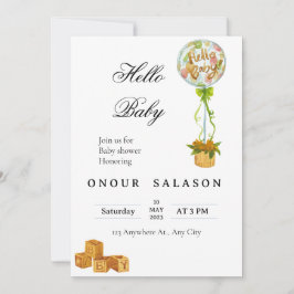Elegant Hello Baby Balloon Shower Invitation Einladung