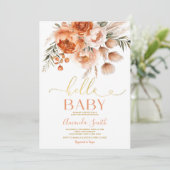 Elegant Hello Baby Burnt Orange Floral Baby Shower Einladung (Stehend Vorderseite)
