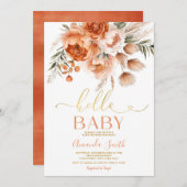 Elegant Hello Baby Burnt Orange Floral Baby Shower Einladung (Vorne/Hinten)