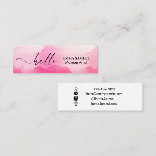 Elegant Hello Minimal Calligraphy Hot Pink Mini Visitenkarte (Vorne/Hinten)