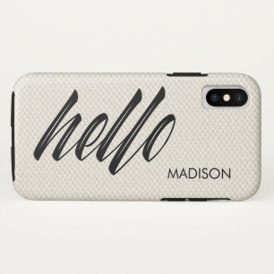 Elegant Hello Script Name Beige Imitate Leinwand Case-Mate iPhone Hülle
