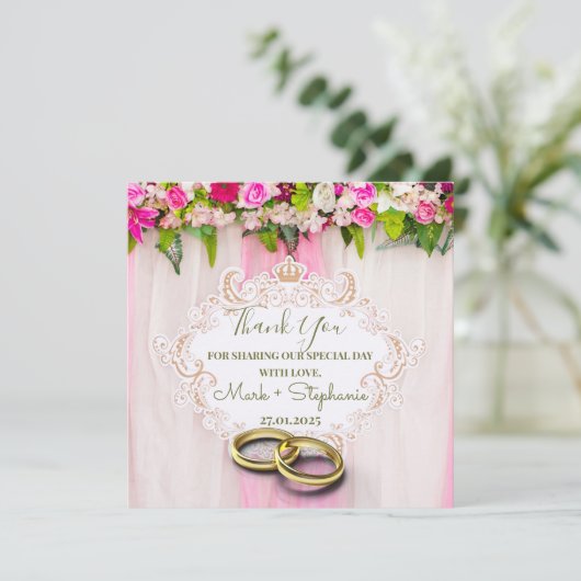 Elegant hellrosa Blumenzettel Dankeschön Karte (Stehend Vorderseite)
