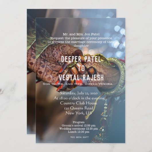 Elegant Henna Indian Wedding Invite Einladung (Vorne/Hinten)