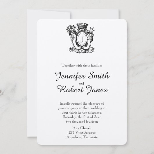 Elegant Heraldry Monogram Wedding Einladung (Vorderseite)