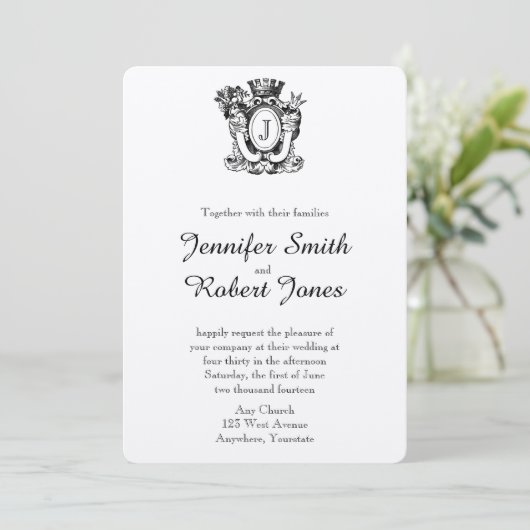 Elegant Heraldry Monogram Wedding Einladung (Stehend Vorderseite)