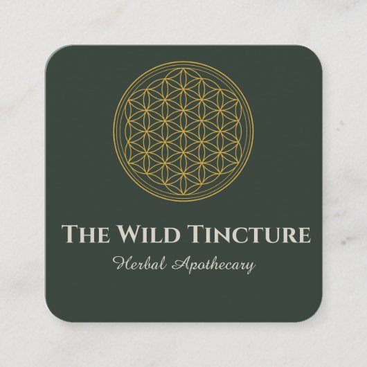 Elegant Herbal Floral of Life Lineart Dunkelgrün Quadratische Visitenkarte (Vorderseite)