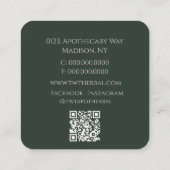 Elegant Herbal Floral of Life Lineart Dunkelgrün Quadratische Visitenkarte (Rückseite)