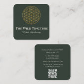 Elegant Herbal Floral of Life Lineart Dunkelgrün Quadratische Visitenkarte (Vorne/Hinten)