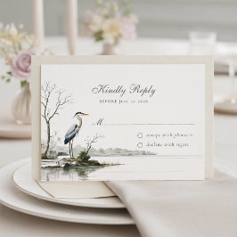 Elegant Heron Toile French Country Wedding RSVP Karte
