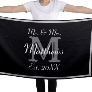 Elegant Herr und Frau Monogramm Schwarz Strandtuch