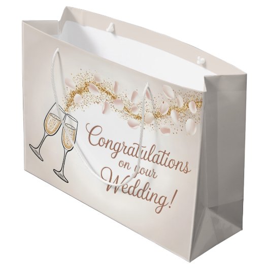 Elegant "Herzlichen Glückwunsch zu Ihrer Hochzeit" Große Geschenktüte (Rückseite Schrägansicht)