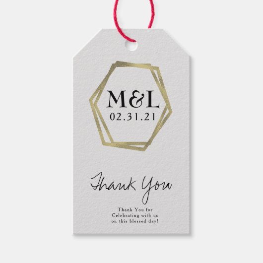 Elegant Hexagon Gold Icon Wedding Vielen Dank Geschenkanhänger (Vorderseite)