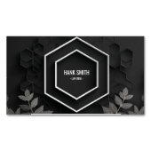 Elegant Hexagon und Silver Botanical Black Magnetische Visitenkarte (Vorderseite)