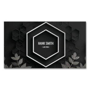 Elegant Hexagon und Silver Botanical Black Magnetische Visitenkarte