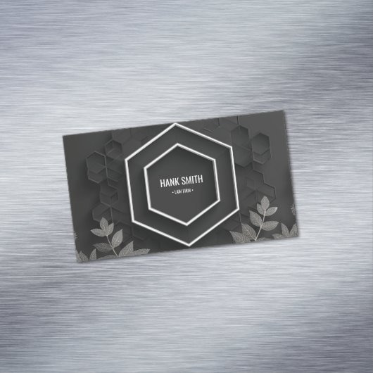 Elegant Hexagon und Silver Botanical Black Magnetische Visitenkarte (Beispiel)